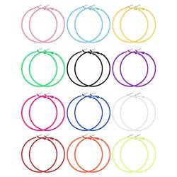 12 Paar Ohrringes Neon Creolen Ohrringe für Frauen Vintage Große Helle Creolen Leichte 80er Klassische Große Ohrringes Neon Hoop Earrings ür 80er Jahre Outfit Damen Party Vintage Kostümparty von Yolev