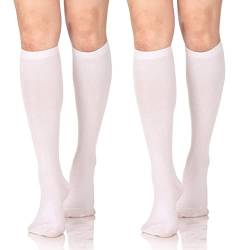 2 Paar Damen Kniestrümpfe Weiße Overknees Strümpfe Stretch Samt Sportsocken Mädchen Lolita Hohe Socken Cosplay Uniform Kostüm Zubehör von Yolev