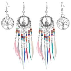 2 Paar Feder Ohrringe Boho Stil Hippie Ohrringe Boho Faux Feder Quaste Ohrringe Hippie Vintage Ethnische Indianer Ohrringe Quaste Lange Tropfen Ohrringe Set Indianerschmuck Damen von Yolev