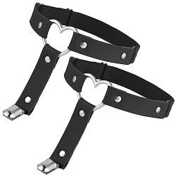 2 Stück Leder Bein Strumpfband Damen Verstellbar Punk Gothic Strumpfband Schwarz Anti Rutsch Clip Strumpfhalter Halloween Karneval Cosplay Party Zubehör von Yolev