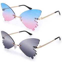 2 Stück Schmetterlings Sonnenbrille Bunte Randlose Sonnenbrille Coole lustige Unregelmäßige Sonnenbrillen für Männer und Frauen Party Sonnenbrillen für Strand Party Abschlussball Karneval von Yolev