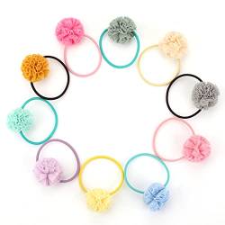 20 Stück Haargummi mit Haaren Mädchen Baby Blume Pom Pom Stirnbänder Niedliche Pom Pom Flauschige Pferdeschwanz Halter Haarspangen für Frauen Haarschleifen Mädchen Kinder Kleinkind Haarschmuck von Yolev