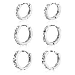 3 Paar Klein Creolen Silber Rund Damen Silberohrringe Zirkonia Kleine Creolen Set Damen Strass Creolen aus Ohrringe Kreolen Klein Silber Mann Hoop Earrings von Yolev