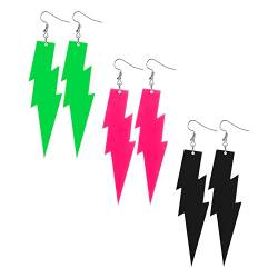 3 Paar Lightning Ohrringe Neon Grün Pink Schwarz Blitz Vintage Ohrringe 80er Lightning Bolt Ohrringe Acryl Lightning Ohrringe 80er Damen Mädchen Ausgefallene Accessoires Halloween Neon Party von Yolev