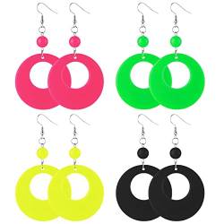 4 Paar Acryl Ohrringe Vintage Neonfarben Rund Baumelnde Neon Ohrringe Bunt Modische Klobige Statement Ohrringe 80er 90er Jahre Outfit Party Kostüm Zubehör Damen von Yolev