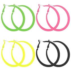 4 Paar Neon Creolen Vintage Ohrringe aus Acryl Bunt 80er Jahre Große Creolen 1980er Jahre Kostümzubehör Earrings Aesthetic Geeignet für 80er 90er Jahre Accessoires Halloween Neon Party Ohrringe Damen von Yolev