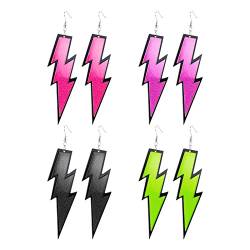 4 Paar Neon Ohrringe Damen 80er 90er Jahre Accessoires Vintage Neon Blitz Tropfen Ohrringe Vintage Acryl Tropfen Ohrringe für 80er Party Halloween Kostüm Zubehör von Yolev