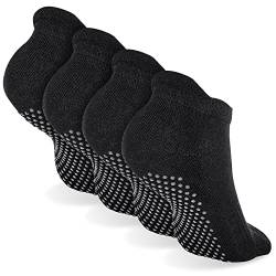 4 Paar Stoppersocken Damen Schwarz Yoga Socken Rutschfeste Socken für Yoga Pilates Ballett Low Cut Sport Socken von Yolev
