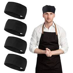 4 Stück Kochmütze Schwarze Verstellbare Küchenchefmützen Gourmetmützen mit Elastischer Beanie Elastischer Hut für Männer und Frauen Küchenchef Servieren von Yolev