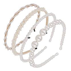 4 Stück Weiße Perlen Stirnbänder Kunstperlen Strass Perlen Haarreif Braut Headband Party Hochzeit Haarschmuck Haarreifen für Damen Mädchen Hair Accessories Women von Yolev