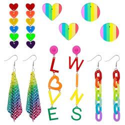 6 Paare Neon Ohrringe Damen Regenbogen Neon Party Halloween Mesh Ohrringe Bunt Leichte Kette Regenbogen Ohrring Damen Herzform Runde Ohrstecker Damen Regenbogen Schmuck Pride Lgbtq Accessoires von Yolev