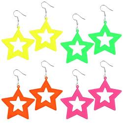 Baumelnde Ohrringe mit großem 4 Paar Neon Ohrringe Bunt Damen Vintage Acryl Ohrhänger 90er Bunte Stern Ohrhänger für 80er 90er Jahre Outfit Damen Kostüm Neon Party Zubehör Earrings Aesthetic von Yolev