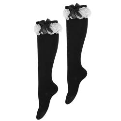 Damen Kniestrümpfe Schwarze Rüschen Strumpfband Niedliche Spitze Prinzessinnen Socken Hohe Lolita Socken für Mädchen von Yolev