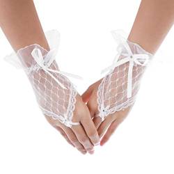 Damen Spitzen Fingerlose Handschuhe Weiß Kurze Handschuhe mit Schleife Netzhandschuhe Braut Hochzeit Bankett Party Handschuhe von Yolev