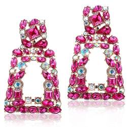 Große Ohrringe Damen Quadratisch Strass Rechteck Anhänger Statement Ohrringe Groß Trendy Crystal Geometric Dangle Ohrringe Hochzeit Schmuck Geschenk Funkelnde Chandelier Ohrringe Pink 80er Damen von Yolev