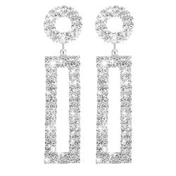 Ohrringe Quadratisch Silber Strass Lange Tropfen Große Ohrringe Statement Rechteckiger Anhänger mit Runden Nieten Modeschmuck Prom Party Hochzeit Schmuck Funkelnde Kronleuchter Ohrringe von Yolev