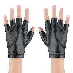 Punk Leder Fingerlose Handschuhe Schwarz Radfahren Handschuhe Outdoor Fahren Sport Halbfinger Handschuhe Damen Halloween Rock Dance Performance Kostüm Zubehör von Yolev