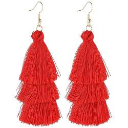 Quasten Ohrringe Anh?nger Rot Damen Geschichtete Bohemian Ohrringe mit Fransen Quaste Ohrringe Weihnachten Geburtstag Tassel Earrings Hochzeit Valentinstag Quastenohrringe von Yolev