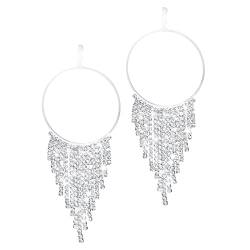 Quasten Ohrringe Große Creolen Damen Strass Ohrring Lang Baumelnde Tassel Glitzer Quastenohrringe Silber Hängend Elegant für den Täglichen Glanz Kronleuchter Hängende Ohrringe Fasching Damen Halloween von Yolev