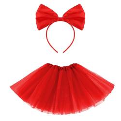 Tütü Damen Bogen Stirnband Rote Schleife Groß Vintage 80er Tutu Ballett Rock Klassischer Stretch 4 Lagiger Ballett Tanz Tüllrock Rot Damen für Tanz Karneval Party Kostüme Halloween Weihnachten von Yolev