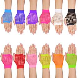 Yolev 12 Paar Damen Netzhandschuhe Kurze Fingerlose Handschuhe Bunte Vintage Netzhandschuhe für 80er Jahre Party Tanz Disco Kostüm Party Zubehör von Yolev