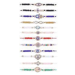 Yolev 12 Stück Evil Eye Armbänder Teufelsauge Böser Blick Armband Schutzarmband Türkisches Auge Charm Armband Damen Blaues Auge Schmuck Geschenke für Frauen Mädchen von Yolev