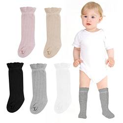 Yolev 5 Paar Baby Kleinkinder Socken Kniestrümpfe Baumwolle Langer Socken Neugeborene Strick Strümpfe Für 0-6 Monate Babys von Yolev