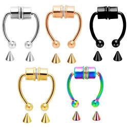 Yolev 5 stücke Fake Septum Magnet Piercing Edelstahl Magnetischer Nasenring Falscher Nasenring Hufeisen Imitation Kein Fake Nasen Piercing Nasenclip Piercing Frauen Männer nasenring von Yolev