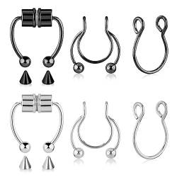 Yolev 6 Stück Fake Nose Ring Septum Piercing Nasenring Fake Magnetischer Nasenseptum Fake Hufeisen Magnet Piercing Hoop Septum Ring Künstliche Damen Nasenpiercing Fakes Ring Chirurgenstahl von Yolev