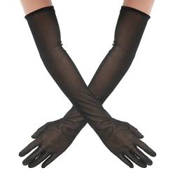 Yolev Armstulpen Damen Lange Handschuhe Schwarze Netzhandschuhe Retro 1920er Jahre Oper Teeparty Armstulpen für Braut Hochzeit Halloween Party von Yolev