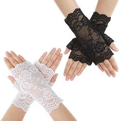 Yolev Fingerlose Handschuhe 2 Paar Damen Spitzen Handschuhe Cropped Floral Net Handschuhe Braut Hochzeit Handschuhe für Oper Dinner Tea Party Beerdigung von Yolev