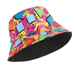 Yolev Fischerhut Damen Sonnenhut Retro 80er 90er Jahre Bucket Hat Faltbar Outdoor Visier Anglerhut Wendbar Festival Rave Lustiger Sommer Strand Angelhut Sonnenhut Herren Fischermütze von Yolev