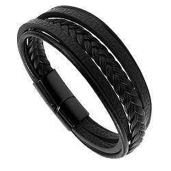 Yolev Geflochtenes Lederarmband Herren aus Edelstahl für Männer Armband aus Leder und Magnetischem Knopfarmband aus Stahl Leder Armband Herren von Yolev