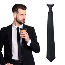 Yolev Herren Krawatte Schwarz Uniform Krawatten Pre-Tie Clip Krawatte Solide Satin Krawatte Für Männer Hochzeit Abschlussfeier von Yolev
