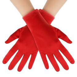 Yolev Kurze Satin Handschuhe Rot für Damen Braut Tanzhandschuhe Party Stretch Handschuhe Erwachsenengröße Gesamtlänge 22,9 cm für Hochzeitsbankettkleider und Partytänze von Yolev