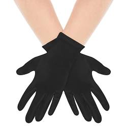 Yolev Kurze Satin Handschuhe Schwarz für Damen Braut Tanzhandschuhe Party Schwarz Stretch Opera Handschuhe Erwachsenengröße Gesamtlänge 22,9 cm für Hochzeitsbankettkleider Partytänze von Yolev