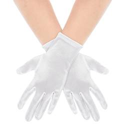 Yolev Kurze Satin Handschuhe Weiß für Damen Braut Tanzhandschuhe Party Stretch Handschuhe Erwachsenengröße Gesamtlänge 22,9 cm für Hochzeitsbankettkleider und Partytänze von Yolev