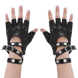 Yolev Punk Leder Handschuhe Radfahren Fingerlose Handschuhe Nieten Design Rock Handschuhe Damen Mädchen Teens Halloween Kostüm Zubehör von Yolev