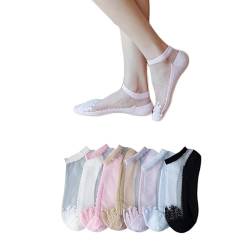 Yolhloy 5 Paar Transparente Damen Socken, Gedruckt Stickerei Atmungsaktiv Söckchen Mesh Socken Nylon, Casual Dünn Sommer Spitzen Socken für Frauen und Mädchen von Yolhloy
