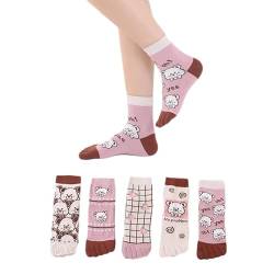 Yolhloy Zehensocken Damen Fünf Finger Socken aus Baumwolle Karikatur Tier Witzige Socken Lustige Bunte Muster Mädchen Socken mit Zehen für Sport Laufende, Größe 35-40, 5 Paare von Yolhloy