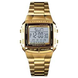 Yolispa Herren-Armbanduhr mit 2 Zeiten, 30 m wasserdicht, modisch, luxuriös, Retro-Armbanduhr, goldfarben, Armband von Yolispa