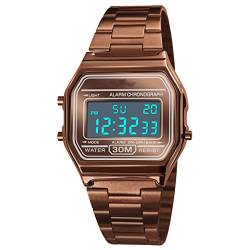 Yolispa Luxus Business Uhr 30M Wasserdicht Edelstahl Sportuhr Digitaluhr Armbanduhr, Kaffee/goldfarben, 24 x 4 x 1 cm von Yolispa