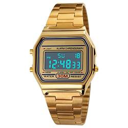 Yolispa Luxus Business Uhr 30M Wasserdicht Edelstahl Sportuhr Digitaluhr Armbanduhr, gold, 24 x 4 x 1 cm von Yolispa