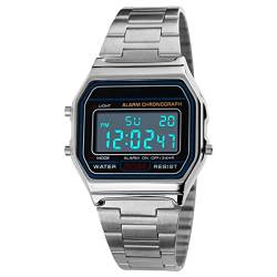 Yolispa Luxus Business Uhr 30M Wasserdicht Edelstahl Sportuhr Digitaluhr Armbanduhr, silberfarben, 24 x 4 x 1 cm von Yolispa