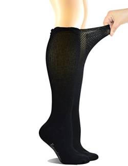 Yomandamor Damen Bambus Diabetiker-Socken mit nahtlosem Zehenbereich, nicht bindende Spitze, kniehohe Zirkulationsstrümpfe Gr. Large, 4 Stück schwarz von Yomandamor