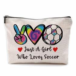 Yomisex Peace Love Fußball-Make-up-Tasche, Fußball-Geschenke, Fußball-Geschenke, Fußball-Mutter, Fußballsachen für Mädchen, 17,8 x 25,4 cm Make-up-Tasche, Beige-b von Yomisex