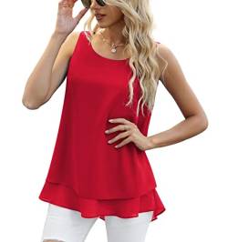 Yommay Chiffon Tank Tops für Damen Sommer Elegante ärmellose Business Cami Casual Blusen Tuniken,D Rot,L EU von Yommay