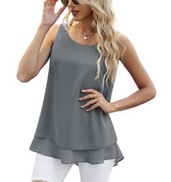 Yommay Chiffon Tank Tops für Damen Sommer Elegante ärmellose Business Cami Casual Blusen Tuniken,Grau,S EU von Yommay