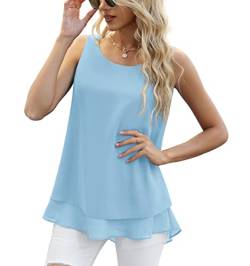 Yommay Chiffon Tank Tops für Damen Sommer Elegante ärmellose Business Cami Casual Blusen Tuniken,Lichtblau,S EU von Yommay