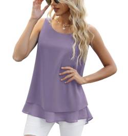 Yommay Chiffon Tank Tops für Damen Sommer Elegante ärmellose Business Cami Casual Blusen Tuniken,Lila Grau,L EU von Yommay